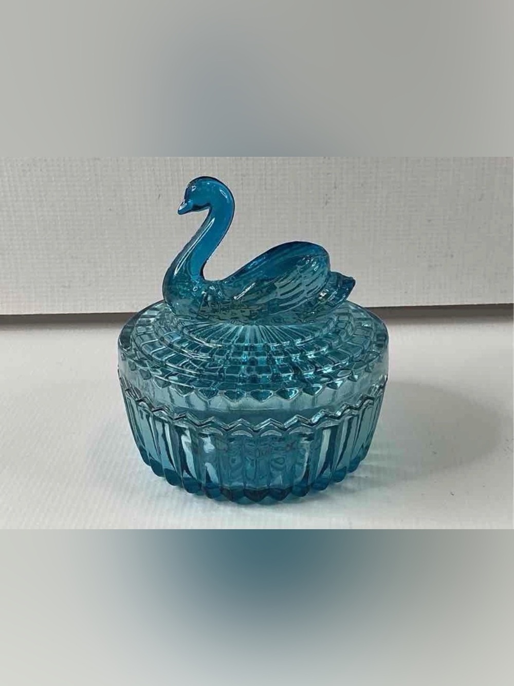 Vintage Aqua Blue Glass Swan Lidded Trinket Candy Dish
